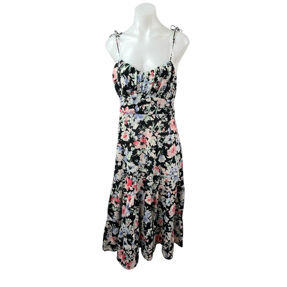 Ruby Sees Women's Black Floral Sleeveless Tiered Smocked A Line Midi Dress 14